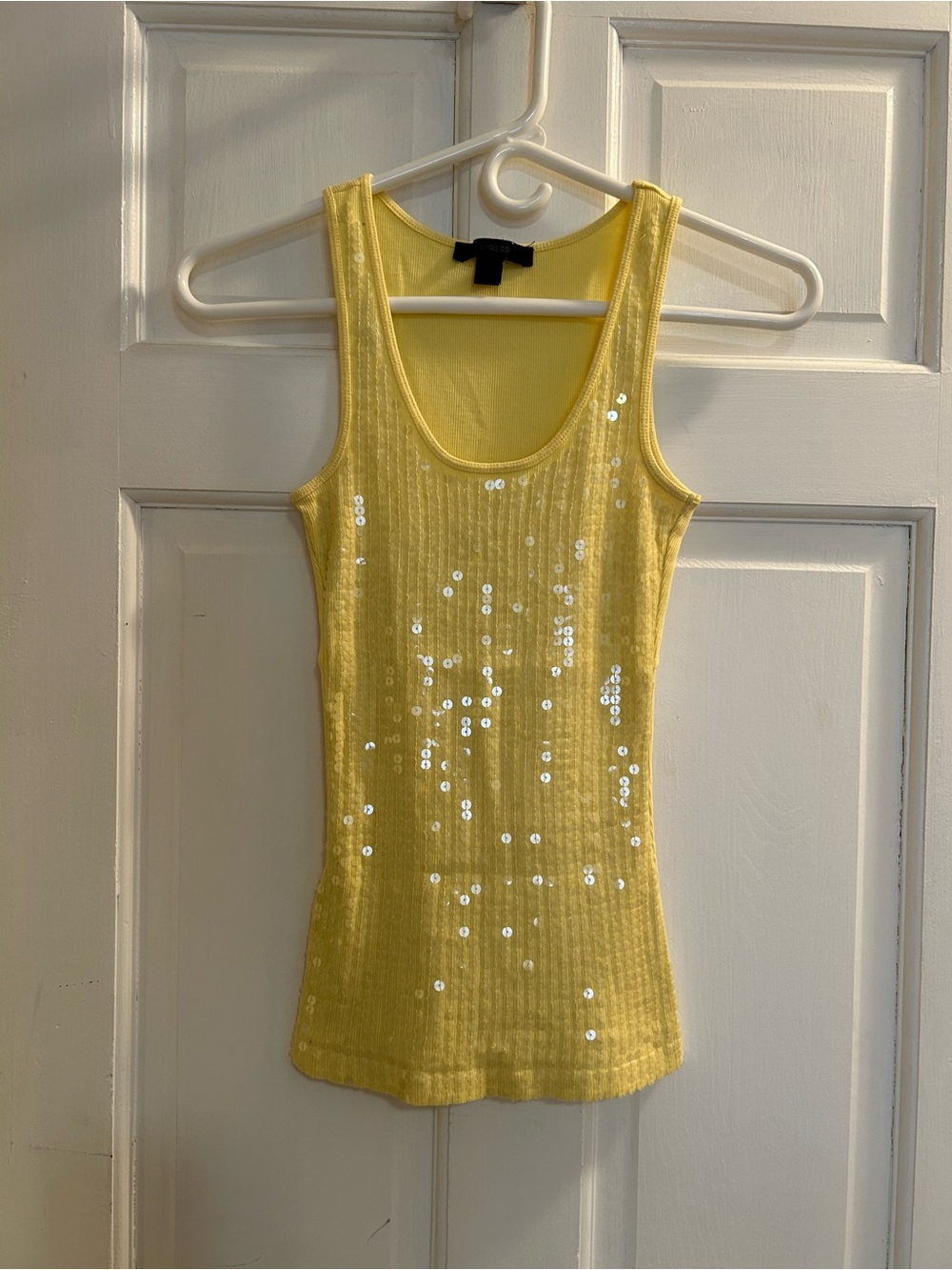 Express Yellow Sequin Scoop Neck Tank - Women